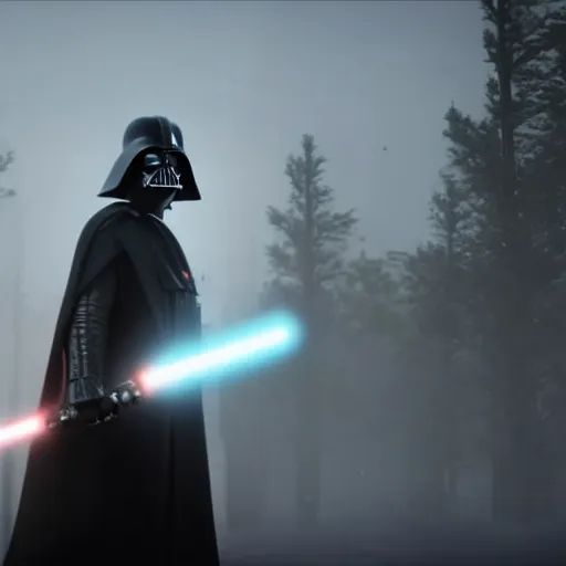 Image similar to Film still of Darth Vader holding his lightsaber, from Red Dead Redemption 2 (2018 video game)