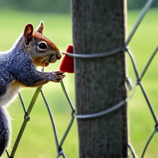 Prompt: photograph of anthropomorphic squirrel fencing, realistic, ultraHD