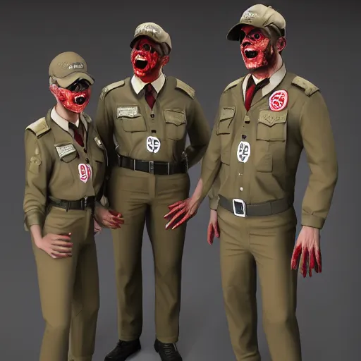 Image similar to ( ( beige ) ) zombie uniform and caps zombie security officers trending on artstation very realistic proportional accurate high detail 4 k 8 k hd