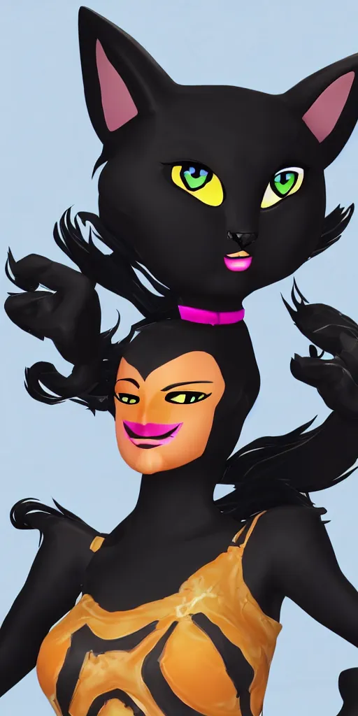 Image similar to an avatar of a black cat in the style of fortnite