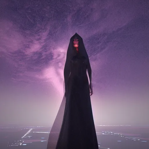 Prompt: the goddess Nyx cloaked in the night sky, rendered in Octane, highly detailed