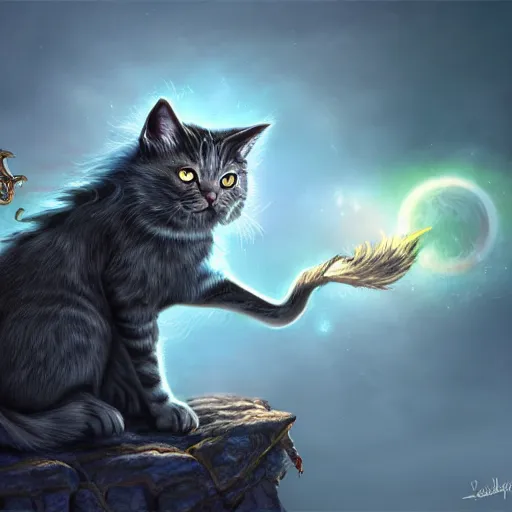 Image similar to fantasy cat that balances good and evil in the universe, high detail, fantasy art, concept art, 4 k, ultra detail, computer art