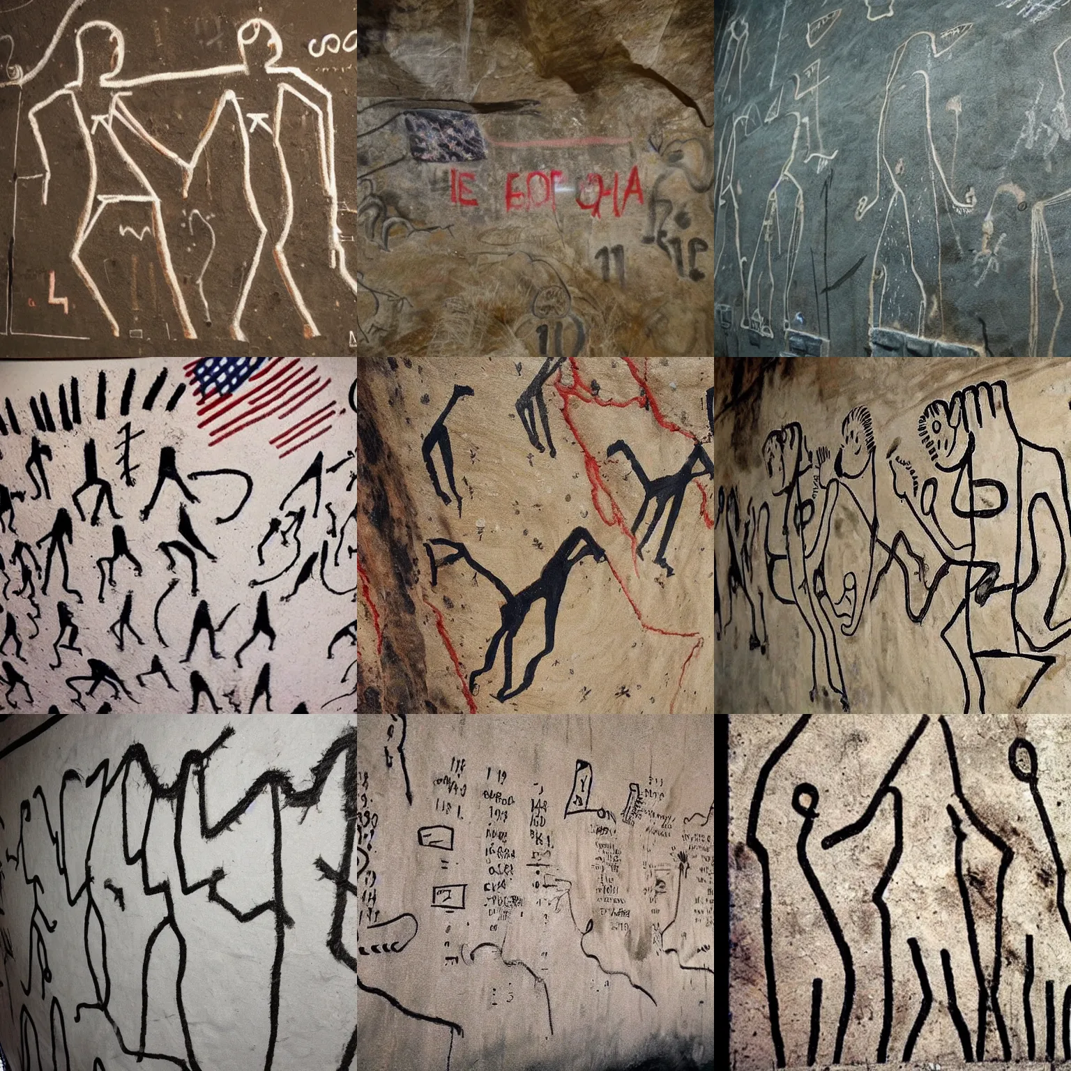 Prompt: 9/11, cave drawings