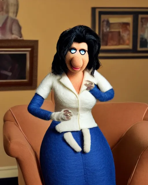 Image similar to meredith palmer as a muppet. highly detailed felt. hyper real photo. 4 k.