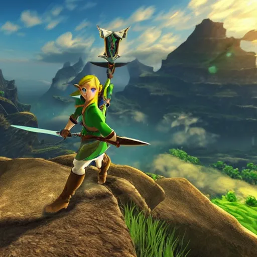 Image similar to the legend of zelda master sword, realistic, epic lighting, 8 k, photorealistic, beautiful surroundings