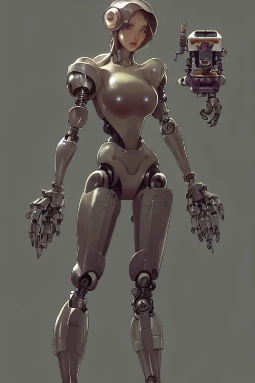 Prompt: a full body character design by artgerm, cushart krenz, greg rutkowski and alphonse mucha. cute robot girl symmetrical background, face sharp edges. ultra clear detailed. 8 k. ultra detailed, elegant, intricate, octane render.