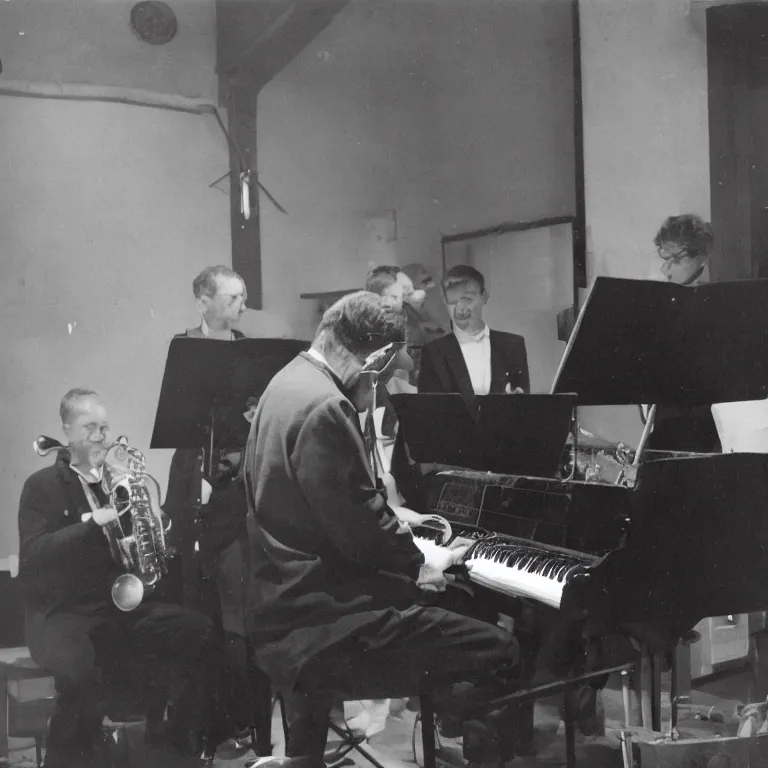 Prompt: Elmo in a jazz band playing piano, photograph