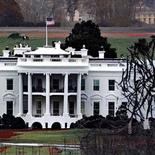 Image similar to Burned Ruins of White House in USA after bombing, photo