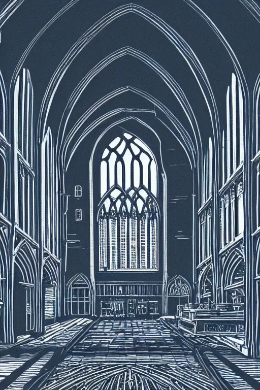 Image similar to a beautiful linocut print on paper of st pancreas interior, london, 8 k, frostbite 3 engine, cryengine, dof, trending on artstation, digital art, crepuscular ray, by gail brodholt