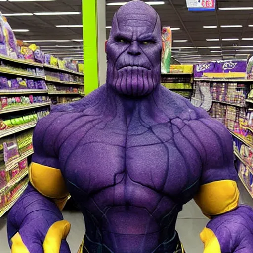 Image similar to thanos lost his mom in walmart