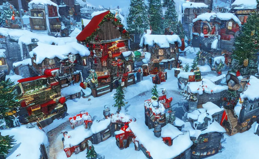 Prompt: Santa's workshop as a Call of Duty map