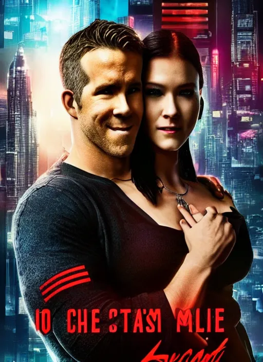 Image similar to poster for a romantic movie featuring ryan reynolds as sgt chase meeting the love of his life tiffany in prison, cyberpunk setting, 4 k resolution, on on imax