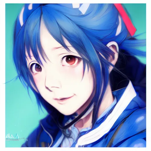 Prompt: ene from mekakucity actors, wearing blue jacket, blue pigtails, cool color palette, digital art by aramaki shinji, by artgerm, by cushart krenz, by wlop, colorful, insanely detailed and intricate, hypermaximalist, elegant, ornate, hyper realistic, super detailed