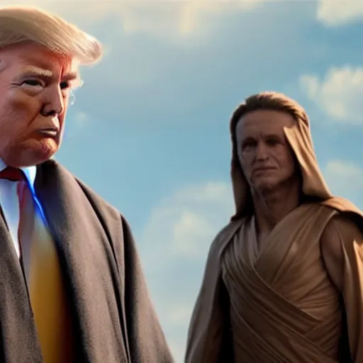 Prompt: A film still of Donald Trump a as Jedi king realistic,detailed