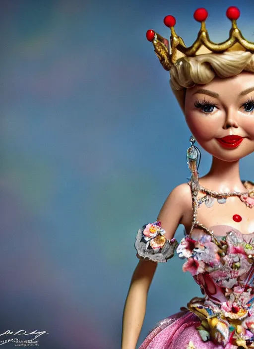Prompt: closeup face profile portrait of tin toy doris day as a fairytale princess wearing a crown eating cakes, bikini, depth of field, zeiss lens, detailed, symmetrical, centered, fashion photoshoot, by nicoletta ceccoli, mark ryden, lostfish, breathtaking, 8 k resolution, extremely detailed, beautiful, establishing shot, artistic, hyperrealistic, octane render
