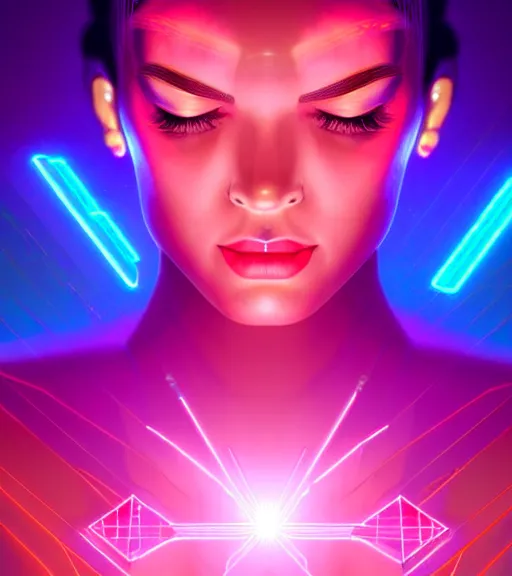 Image similar to symmetry!! latin princess of technology, solid cube of light, hard edges, product render retro - futuristic poster scifi, lasers and neon circuits, beautiful woman latin princess, intricate, elegant, highly detailed, digital painting, artstation, concept art, smooth, sharp focus, illustration, dreamlike, art by artgerm