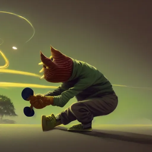 Prompt: highly detailed vfx character of a skateboarding tennis ball monster, skateboard stephen bliss, chalk, unrealengine, greg rutkowski, loish, rhads, beeple, chalk, makoto shinkai and lois van baarle, ilya kuvshinov, rossdraws, tom bagshaw, basil gogos