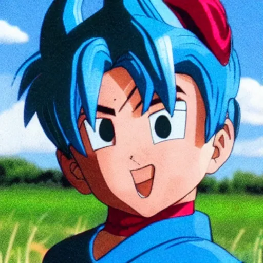 Image similar to bulma from dragon ball, bulma, bulma standing in a field,