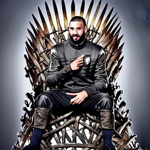 Image similar to Karim Benzema sitting on the iron throne, 4k, award winning, Photograph