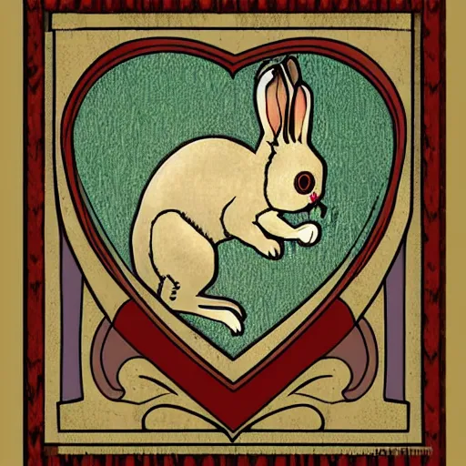 Image similar to artnouveau heart made of scary rabbits