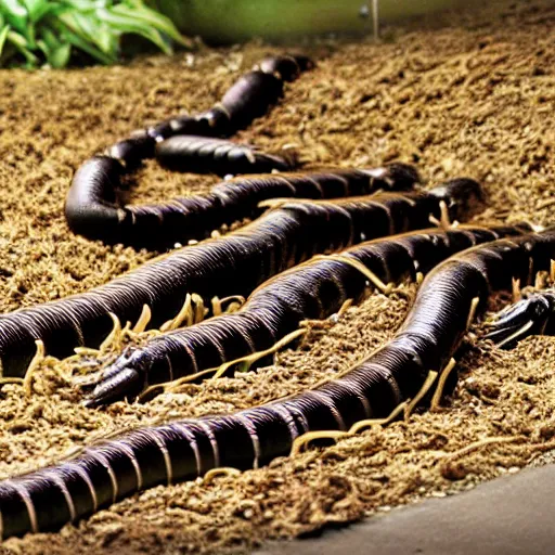 Image similar to man sized centipede exhibit at a zoo realistic photo,