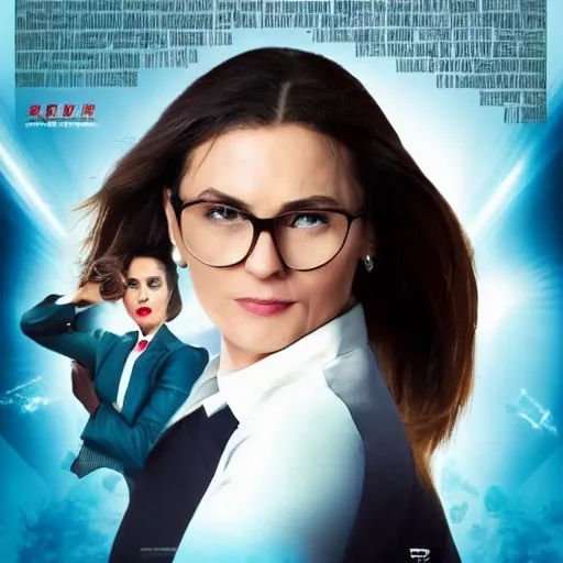 Prompt: a movie poster with a woman wearing a business suit, movie poster