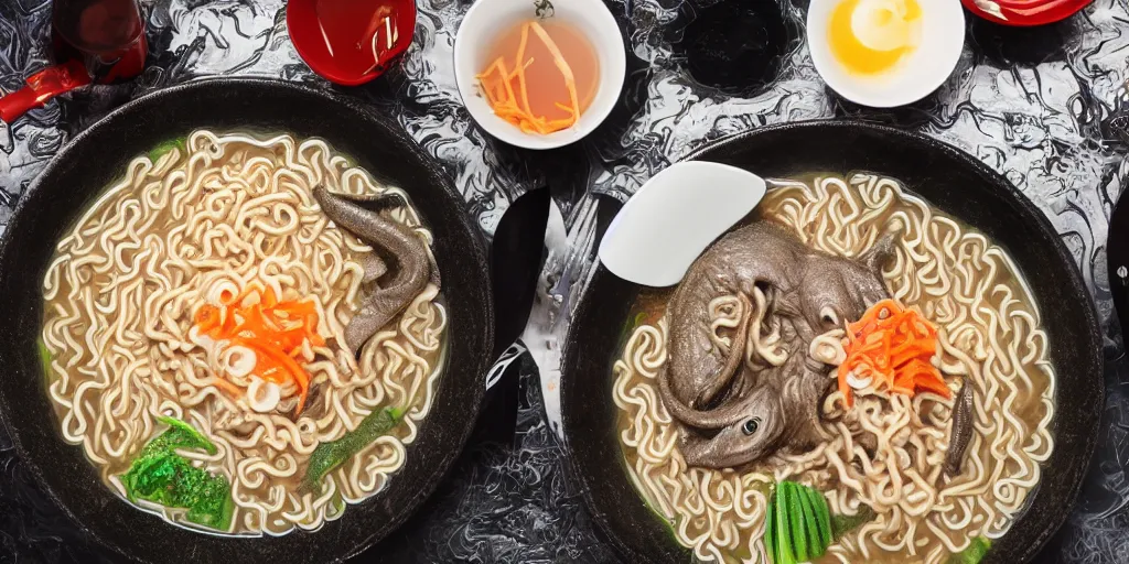 Image similar to Cthulhu eating ramen 8k