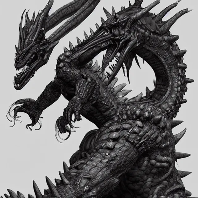 Image similar to an female humanoid fusion of a dragon, godzilla, and a xenomorph trending on artstation deviantart pinterest detailed hyper detailed photorealistic hd 8 k post - processing high resolution