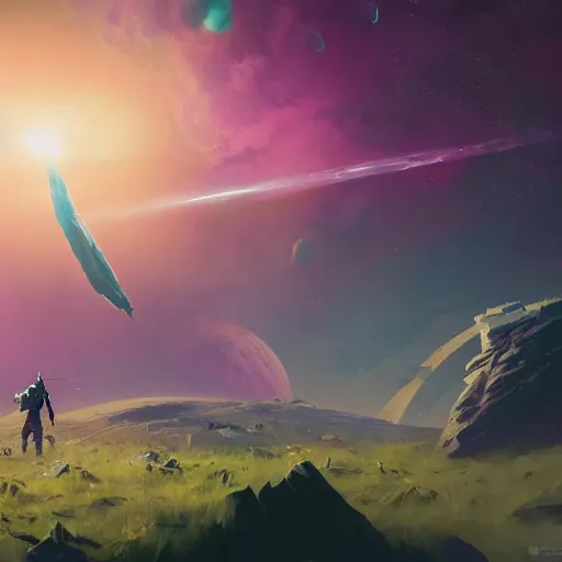 Image similar to no man's sky corrupted sentinel enjoying picking up flower on infested planet digital art in the style of greg rutkowski and craig mullins, 4 k