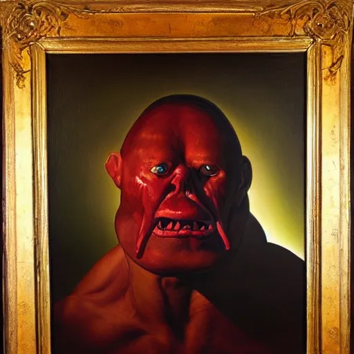 Prompt: oil painting by christian rex van minnen of a portrait of an extremely bizarre disturbing mutated man with proteus syndrome shiny bulbous intense chiaroscuro lighting perfect composition