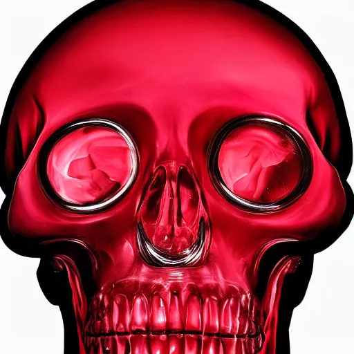 Image similar to transparent red liquid dripping inside in a transparent skull, alexander fedosav