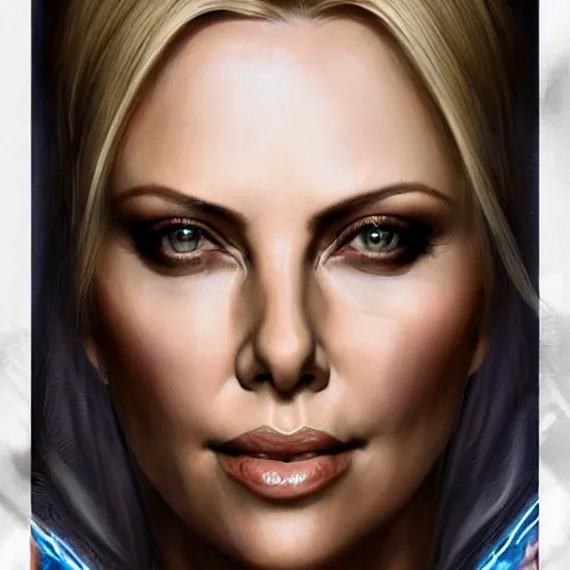 Prompt: a portrait of charlize theron as a sorceress, upper half portrait, urban motifs, intricate, elegant, highly detailed, digital painting, trending on artstation, concept art, smooth sharp focus, illustration, art by artgerm and greg rutkowski