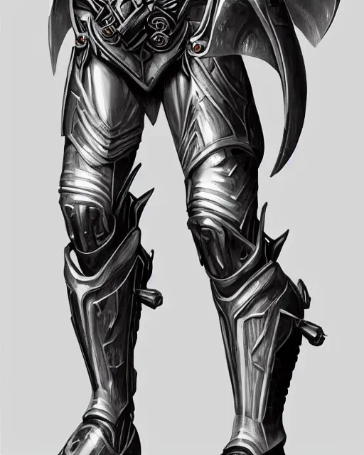 Prompt: completely frontal and centre blueprint schematics design of an empty armour of an angel warrior, focus on the pants and boots with graved runes, close-up on legs, highly detailed, digital painting, artstation, concept art, smooth, sharp focus, illustration, art by Artgerm and Hajime Sorayama