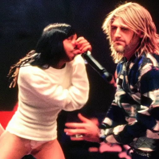 Image similar to kurt cobain fighting with cardi b badly horrific violent