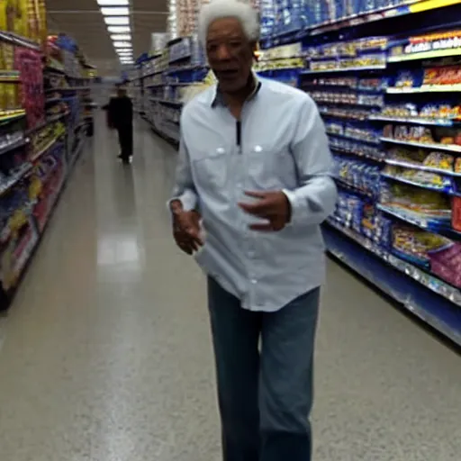 Image similar to a surveillance footage of Morgan Freeman at Walmart