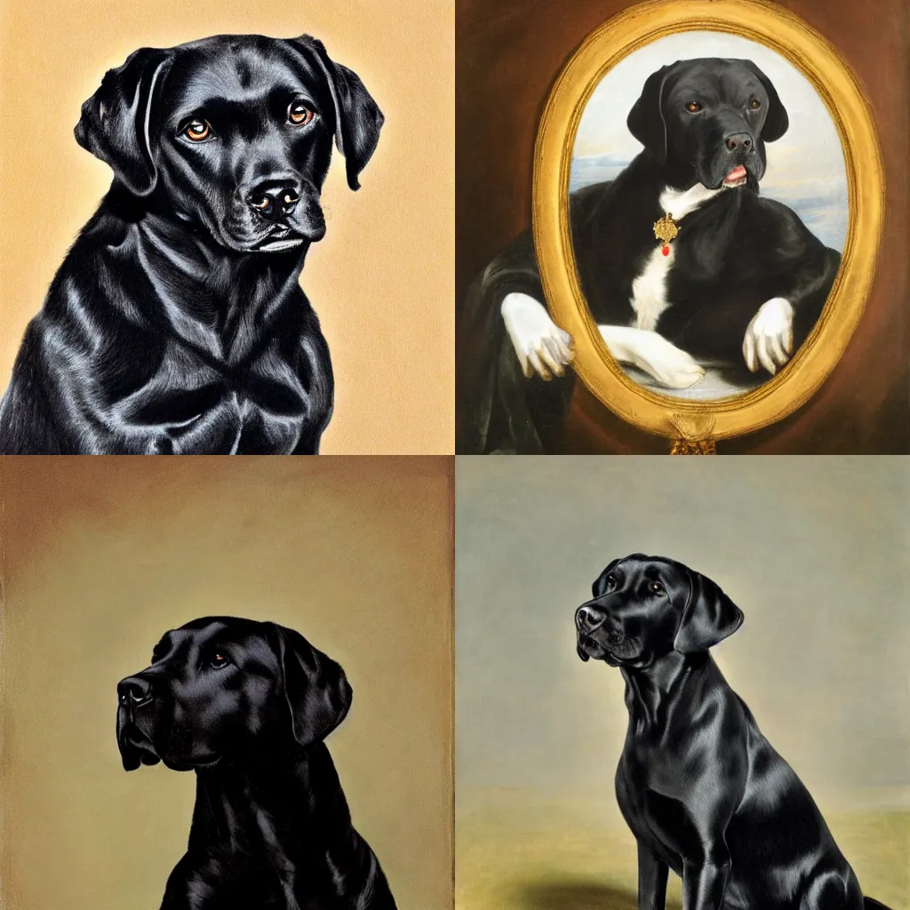 Prompt: a formal portrait of a black lab in the style of Rubens