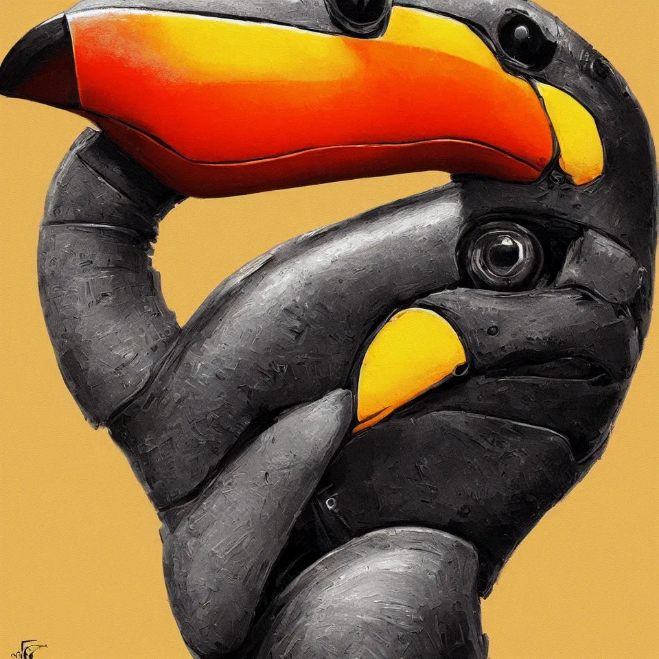 Image similar to a detailed portrait robot toucan, digital painting, digital art, beautiful, cinematic, 4 k, ultra hd, art by frank frazetta, dynamic lighting