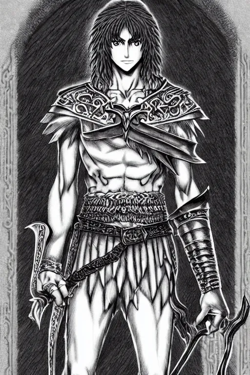 Prompt: young arabian human half wolf. castlevania. art by kentaro miura, kentaro miura artwork, detailed fullbody