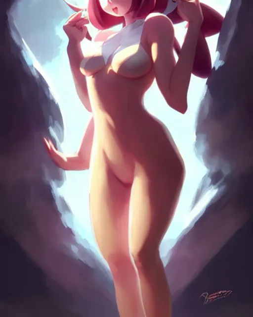 Prompt: photo of eevee pokecmon humanisation, by greg rutkowski, rossdraws, gil elvgren, enoch bolles, glossy skin, pearlescent, anime, very coherent