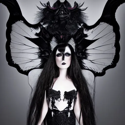 Prompt: a portrait of goth beauty with demonic wings, a photograph taken by Juan Francisco Casas