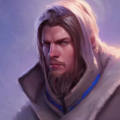 Image similar to anduin wrynn by mandy jurgens, world of warcraft, cinematic shot, brush hard, artstation, cgsociety, high quality, brush stroke