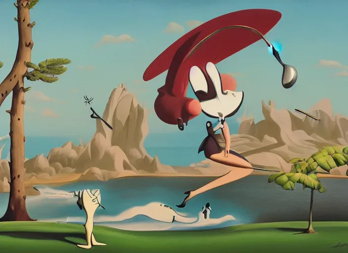 Image similar to matte sharp painting, surrealist, a walrus playing golf, juxtapoz, artforum, gary baseman, preston blair, tex avery, dan mumford, pedro correa