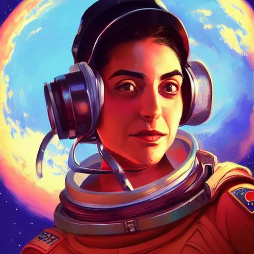 Image similar to female astronaut portrait, maya ali mage, gloomhaven, dynamic lighting, gaudy colors, octane render aesthetic, matte painting concept art, official fanart behance hd artstation by jesper ejsing, by rhads and makoto shinkai and lois van baarle and ilya kuvshinov and rossdraws