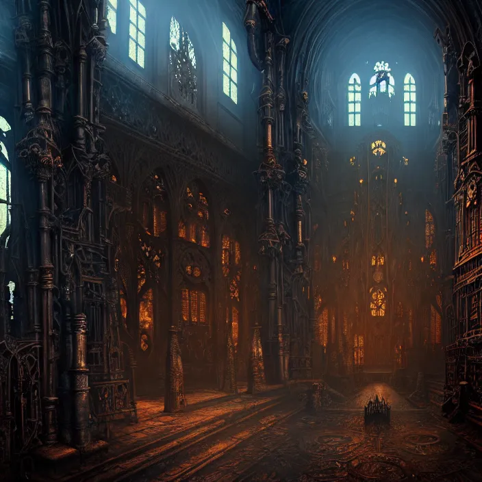 Image similar to steam necropolis, memento mori, gothic, neo - gothic, art nouveau, hyperdetailed copper patina medieval icon, stefan morrell, philippe druillet, ralph mcquarrie, concept art, steampunk, unreal engine, detailed intricate environment, octane render, moody atmospherics, volumetric lighting, ultrasharp, ominous, otherworldly