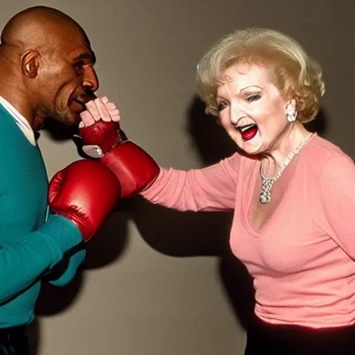 Prompt: betty white boxing against mike tyson