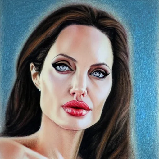 Image similar to pastel drawing of angelina jolie, portrait