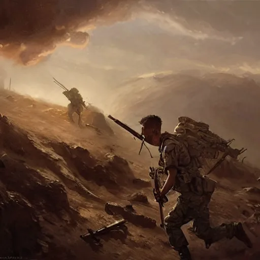 Image similar to a soldier screaming during an battlefield, Matte painting , detailed painting, greg rutkowski