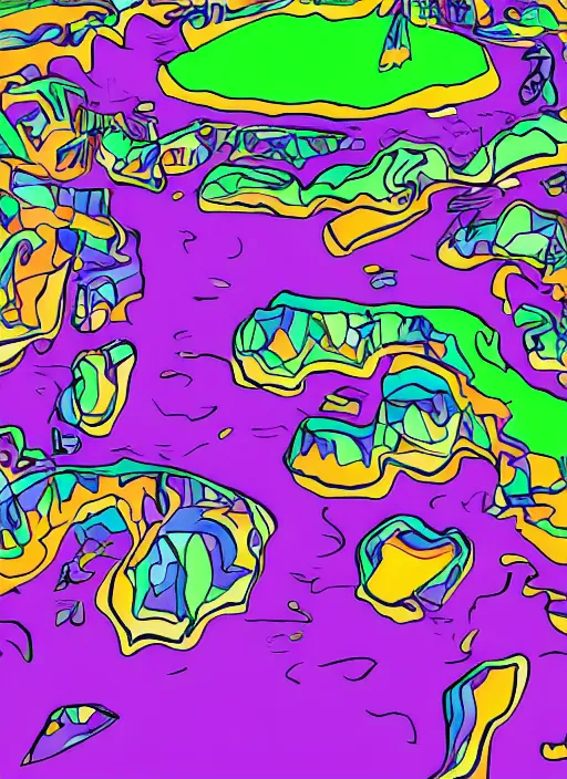 Image similar to purple island made from paint cartoon app background artwork, digital art, award winning