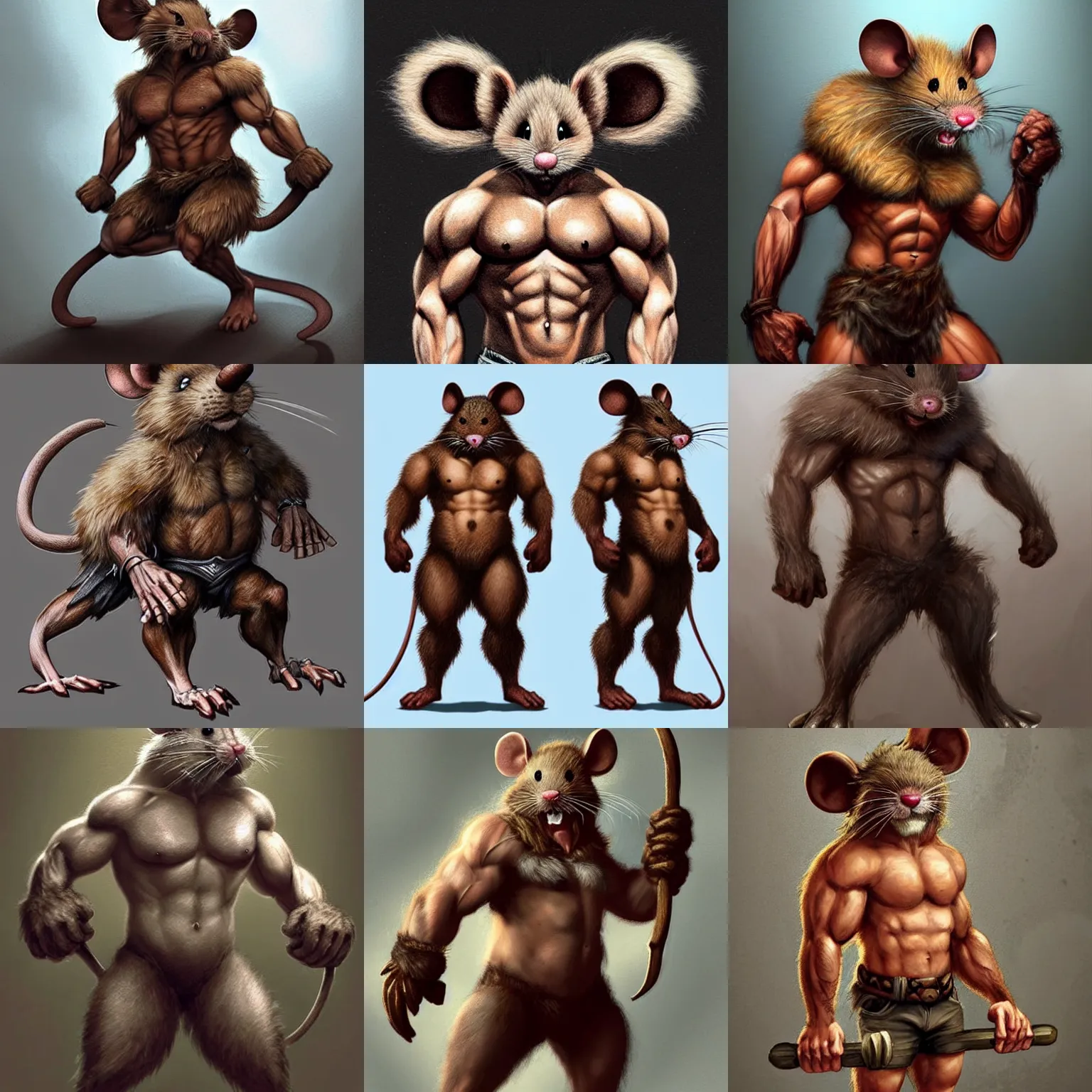 Prompt: muscular furry mouse !!!asthetic!!! medium shot, anthropomorphic rugged mouse!!! with furry!! barbarian muscular upper body, 👅 👅 , D&D, fantasy, intricate, elegant, highly detailed, digital painting, artstation, concept art, smooth, sharp focus, illustration, art by artgerm and greg rutkowski and alphonse mucha