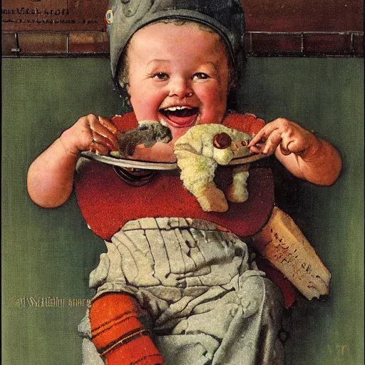 Image similar to smiling worm baby by norman rockwell